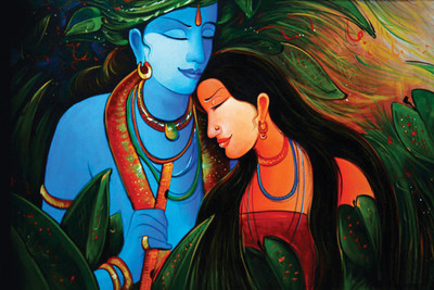 

LORD RADHA KRISHNA BLUE AND RED 12X18 INCHES Fine Art Print(12 inch X 18 inch)