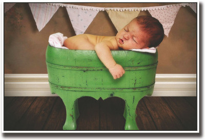 

Baby sleeping on green stool Fine Art Print(12 inch X 18 inch, Rolled)