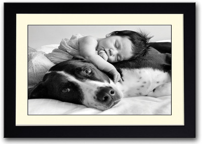 

Baby With Dog B&W Fine Art Print(14 inch X 20 inch, Framed)