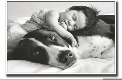 

Posterhouzz Baby with dog b&w Fine Art Print(12 inch X 18 inch, Rolled)