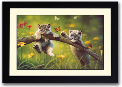 

Two Cute Animals Playing With Butterflies Fine Art Print(14 inch X 20 inch, Framed)