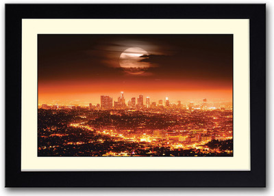 

Cloud Covered Moon shining on city Fine Art Print(14 inch X 20 inch, Framed)