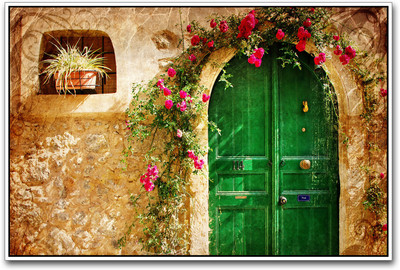 Old House green door Paper Print(12 inch X 18 inch)