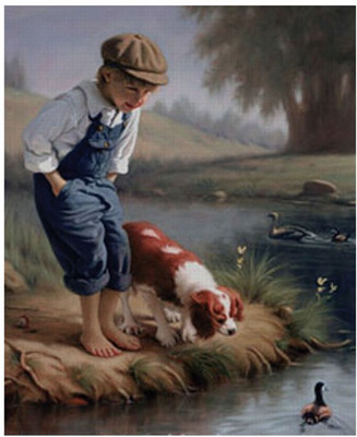 75% OFF on Stybuzz Boy With Dog Painting Canvas Art(22 inch X 18 inch)