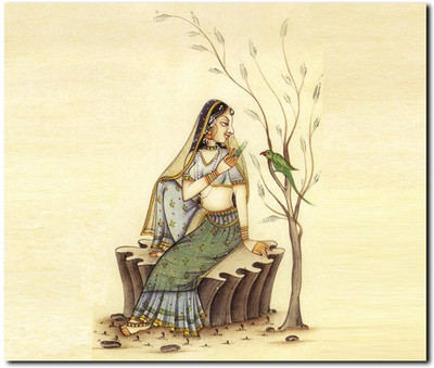 69% OFF on Stybuzz Traditional Indian Woman With Parrot Frameless Canvas Art(22 inch X 18 inch)