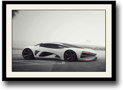 White concept supercar Fine Art Print(10 inch X 14 inch, Framed)