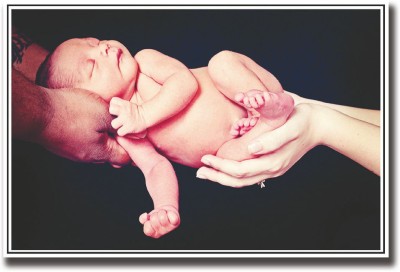 

Baby sleeping in parents hands Fine Art Print(12 inch X 18 inch, Rolled)