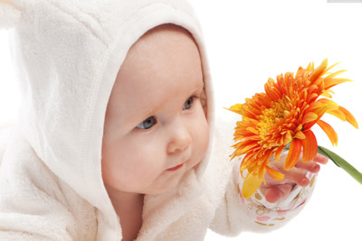 Child's Love - Cute Baby Playing with Sunflower Paper Print(12 inch X 18 inch)