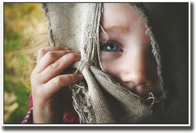 

Girl looking through torn sack Fine Art Print(12 inch X 18 inch, Rolled)