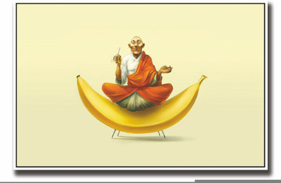

Posterhouzz Monk with banana Fine Art Print(12 inch X 18 inch, Rolled)