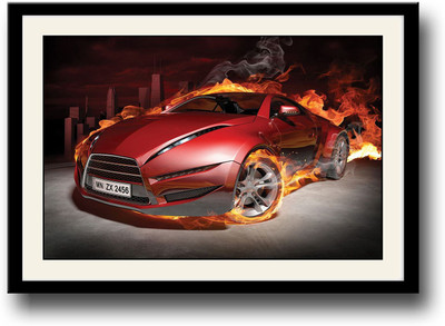 

Red Car in Flames Fine Art Print(10 inch X 14 inch, Framed)