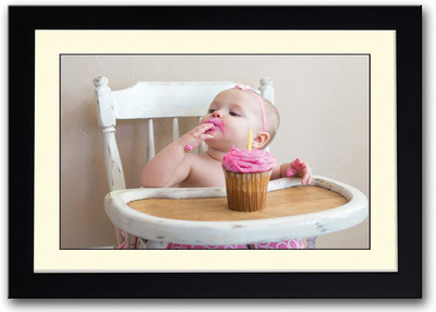 

Baby Enjoying Pink Cake Fine Art Print(14 inch X 20 inch, Framed)