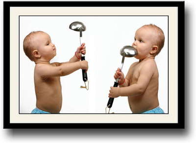 

Baby playing with utensils Fine Art Print(10 inch X 14 inch, Framed)