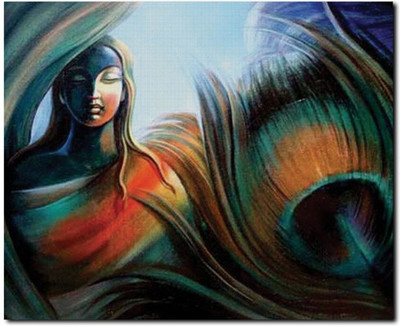 75% OFF on Stybuzz Peacock Feather And Woman Apinting Canvas Art(22 inch X 18 inch)