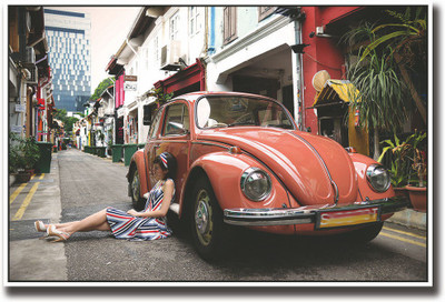 

Girl and vintage red car Fine Art Print(12 inch X 18 inch, Rolled)
