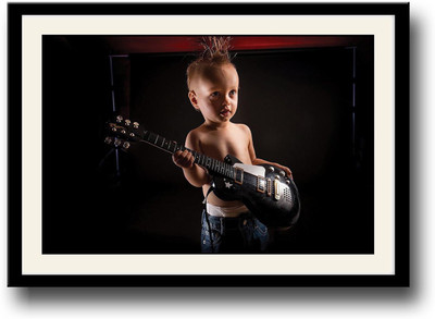 

Baby with black guitar music Fine Art Print(10 inch X 14 inch, Framed)