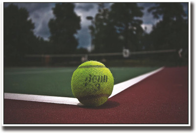 Yellow Tennis ball on Court Fine Art Print(12 inch X 18 inch, Rolled)
