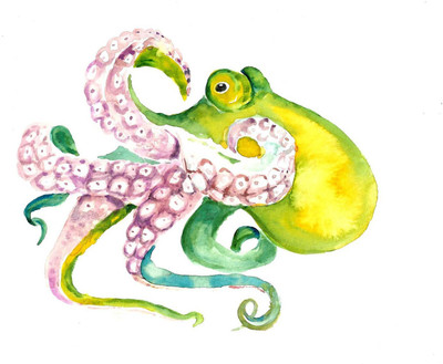 

Art For Kids - Giant Green Octopus - Medium Size Rolled Digital Art Print On Photographic Paper(24 inch X 18 inch, Rolled)