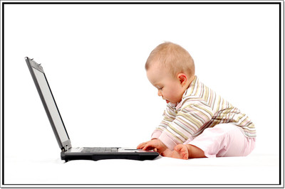 

Posterhouzz Baby With Laptop Poster Paper Print(12 inch X 18 inch, Rolled)