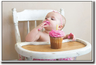 

Baby enjoying pink cake Fine Art Print(12 inch X 18 inch, Rolled)