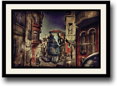 

Vintage City street painting Fine Art Print(10 inch X 14 inch, Framed)