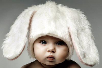 

oshi - Cute Baby in a Rabbit Hat Paper Print(12 inch X 18 inch)
