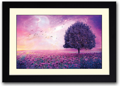 

Purple Flowers Birds and Tree Fine Art Print(14 inch X 20 inch, Framed)