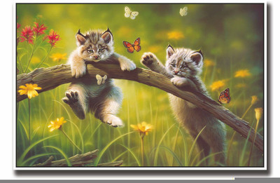 

Posterhouzz Two cute animals playing with butterflies Fine Art Print(12 inch X 18 inch, Rolled)