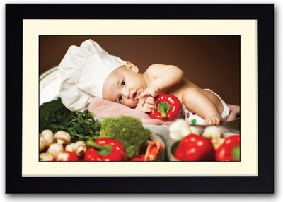 

Cute Baby Chef With Vegetables Fine Art Print(14 inch X 20 inch, Framed)