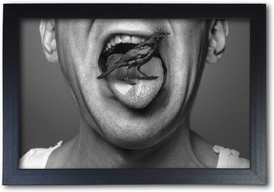 Bird on Tongue Poster with Frame Paper Print(14 inch X 20 inch, Streched)