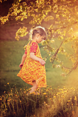 

Child's Love - Cute Girl in the Field Paper Print(12 inch X 18 inch, Stretched)