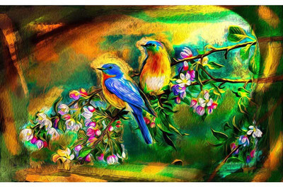

Colorful Twin Birds - Medium Size Ready To Frame Rolled Digital Art Print On Photographic Paper(27 inch X 18 inch, Rolled)