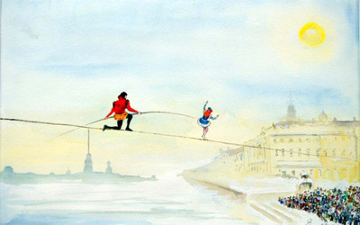 

Art For Kids Room Décor - The Tightrope Walkers - Medium Size Rolled Digital Art Print On Photographic Paper(27 inch X 18 inch, Rolled)