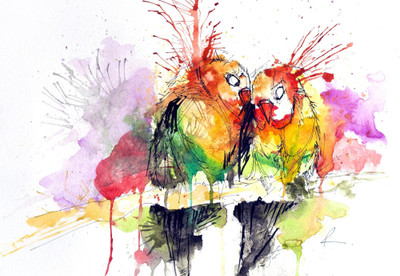 

Love Birds Abstract Art - Medium Size Ready To Frame Rolled Digital Art Print On Photographic Paper(24 inch X 18 inch, Rolled)