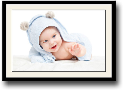 

Baby looking cute in a blue towel Fine Art Print(10 inch X 14 inch, Framed)