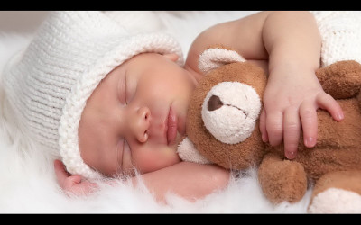 

Cute baby sleeping with teddy toy Poster Paper Print(12 inch X 18 inch, Rolled)