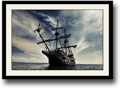 

A pirate ship in the ocean Fine Art Print(10 inch X 14 inch, Framed)