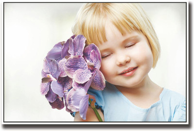 

Cute Girl with Blue flowers Fine Art Print(12 inch X 18 inch, Rolled)