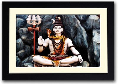 

God Shiva Statue In Mountains Fine Art Print(14 inch X 20 inch, Framed)
