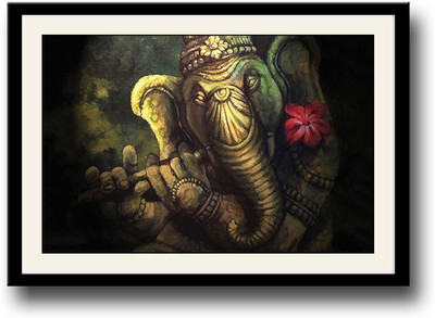 

God Ganesha playing flute Fine Art Print(10 inch X 14 inch, Framed)