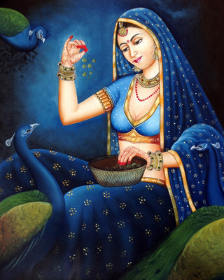 

Oshi - Lady with Peacock Fine Art Paper Print(18 inch X 12 inch, Streched)