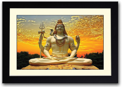 

Beautiful Lord Shiva Statue and Yellow Sky Fine Art Print(14 inch X 20 inch, Framed)