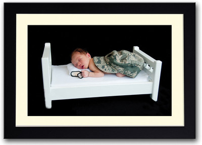 

Baby With Military Cap Fine Art Print(14 inch X 20 inch, Framed)