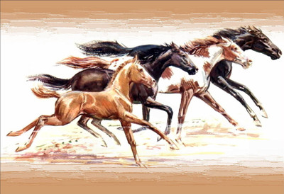 

Horses Painting (Non Tearable Synthetic Material) 13x19 inch Fine Art Print(13 inch X 19 inch)