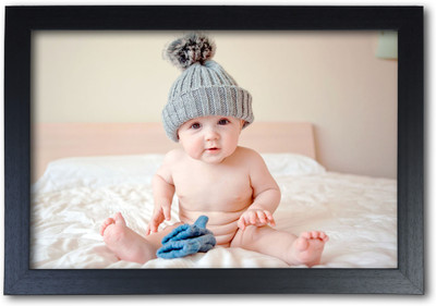 

Cute Baby on Bed Poster with Frame Paper Print(14 inch X 20 inch, Streched)