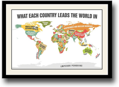 

World Map leading countries Fine Art Print(10 inch X 14 inch, Framed)