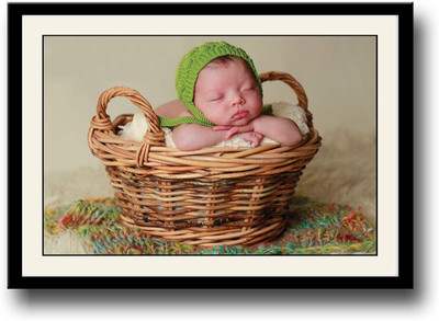 

Baby with green hat in basket Fine Art Print(10 inch X 14 inch, Framed)