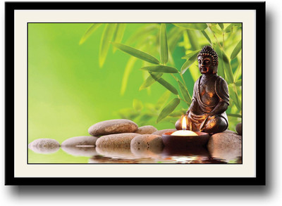 

Buddha on Stones Fine Art Print(10 inch X 14 inch, Framed)