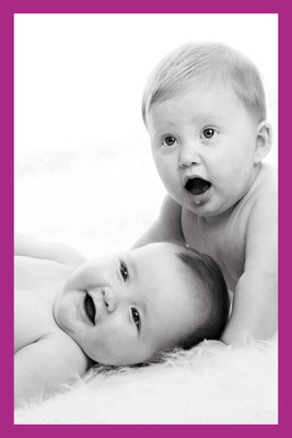 

Child's Love - Two Cute Babies (Violet Border) Paper Print(18 inch X 12 inch, Streched)