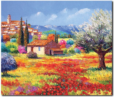75% OFF on Stybuzz Village Field View Painting Art Frameless Canvas Art(22 inch X 18 inch)